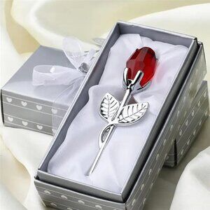 Eternal Red Rose Glass Flower, Silver Stem w/ Box -Anniversary, Valentine's Gift